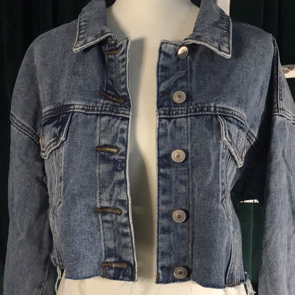 Denim Crop Top Rhinestone Fringe Jacket - Picture 4 of 4